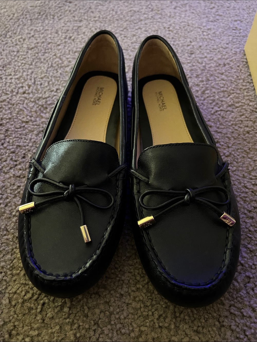 Michael Kors Black Leather Bow Tie Daisy Moc Leather Loafers